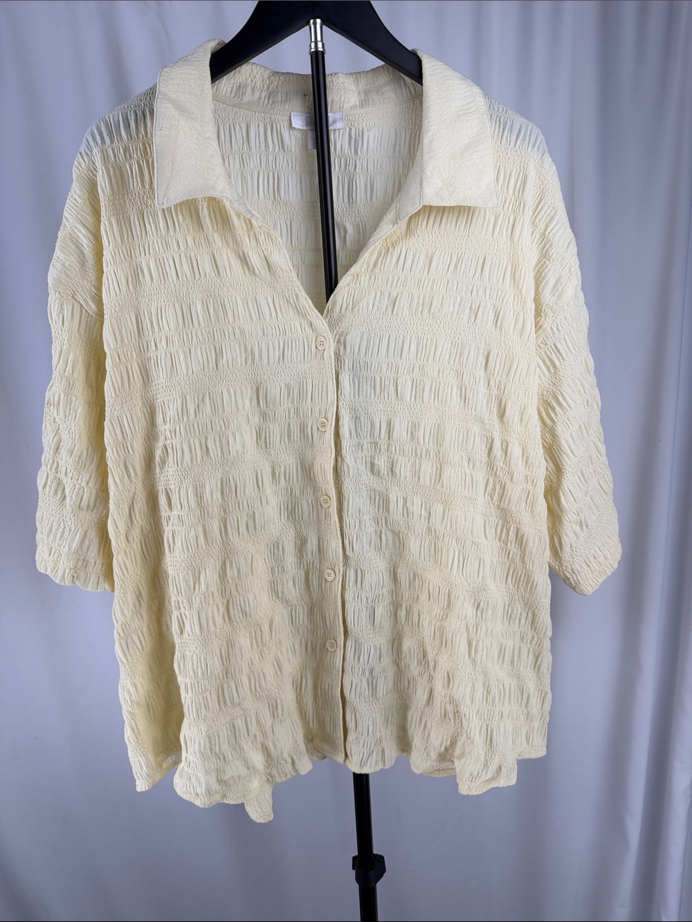 Nordstrom Rack Butter Yellow Textured Oversized Button Shirt L NWT Flaw